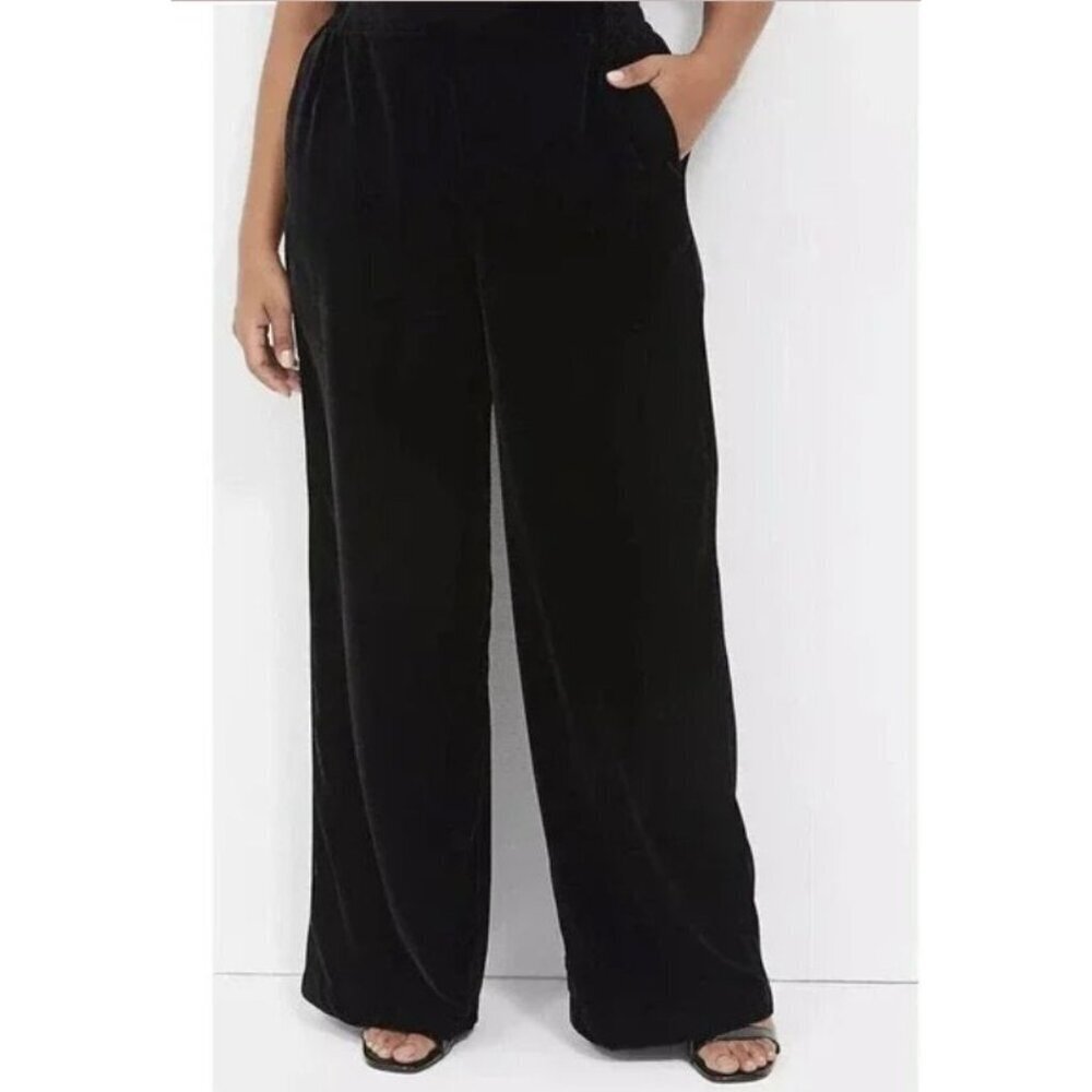 Lane Bryant NEW Black Velvet Pull On Wide Leg Pants Plus Size 22 Short Party